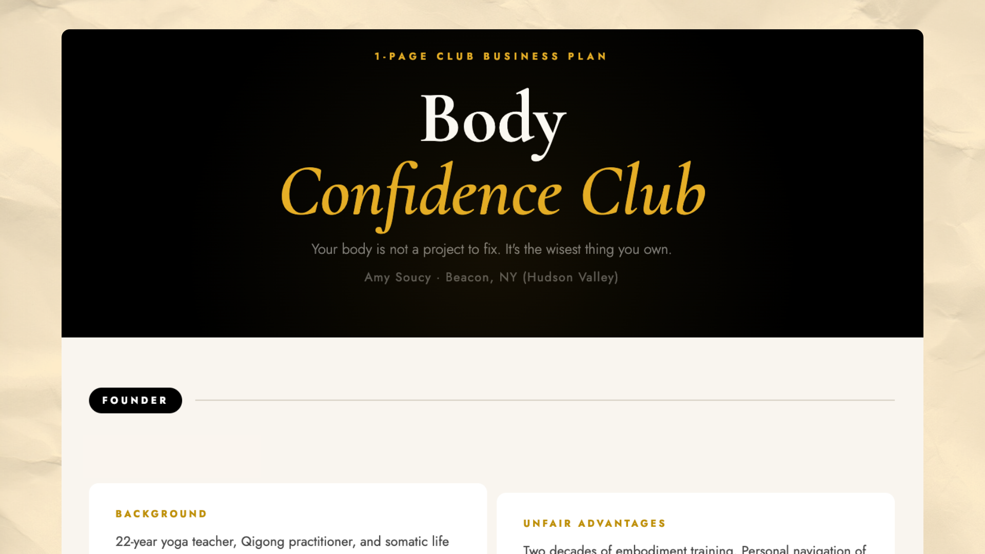 Sample one-page club plan